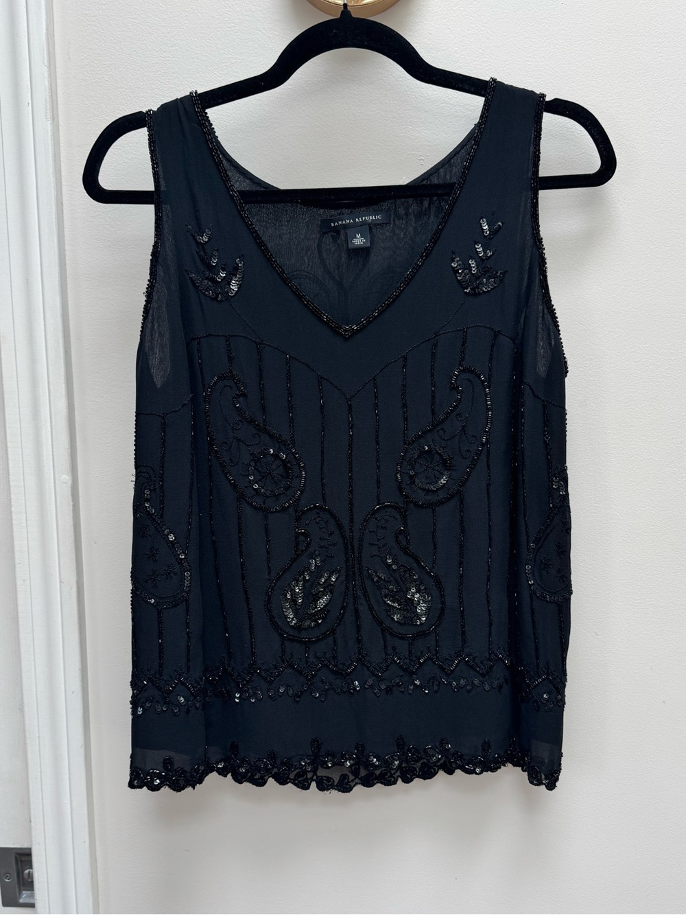Banana Republic Black Beaded V-Neck Camisole